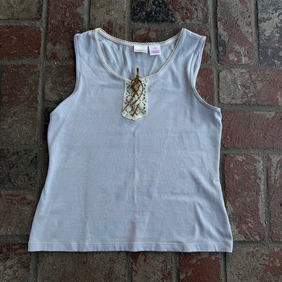 Vintage Xhilatation Lavender Crochet Lace Up Trim Tank Top Size L Boho - Picture 1 of 3